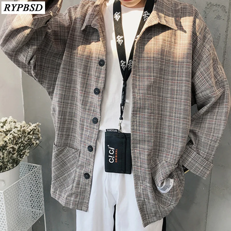 2019 весеннее мужское клетчатое пальто винтажное однобортное Свободное с длинными
