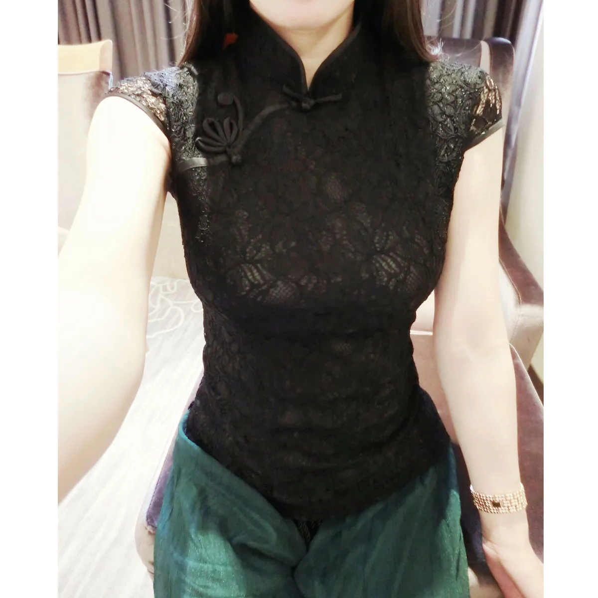 Плюс Размер Традиционный китайский Топ для женщин Чонсам женский черный