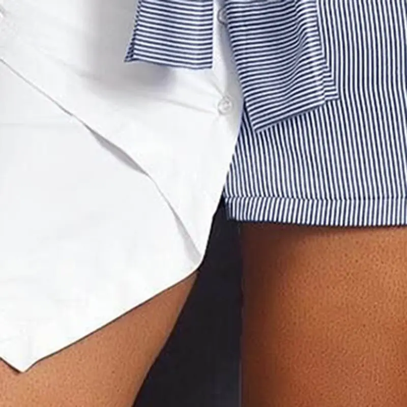 Мини сексуальное платье-рубашка женское Полосатое лоскутное асимметричное