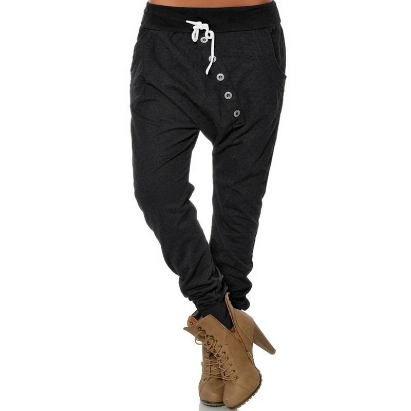 Шаровары женские однотонные на пуговицах повседневные брюки для тренировок с