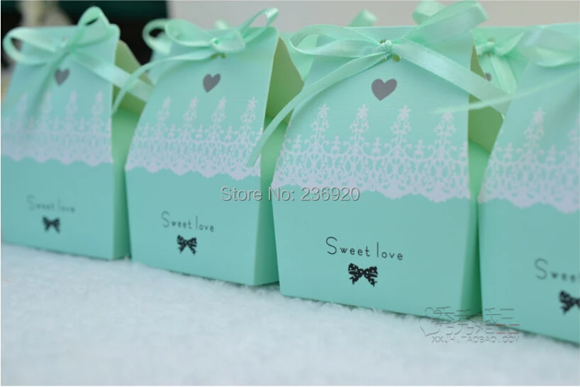 100 шт./лот мятно голубая Свадебная коробка конфет Sweet Love специальная милая