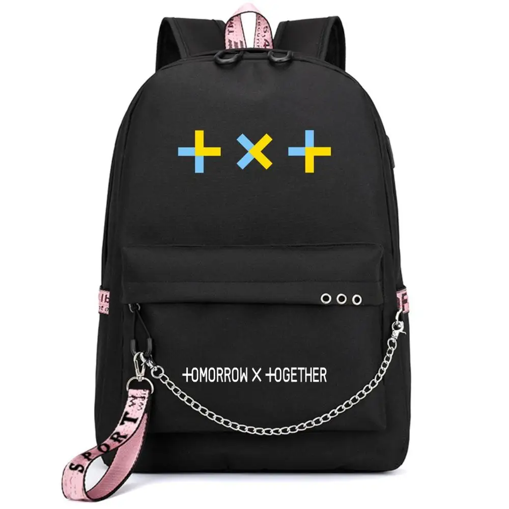 together BLACK Корейский женский рюкзак Kpop Tomorrow X Together с принтом TXT, рюкзак для ноутбука с зарядкой через USB, розовые школьные сумки, рюкзак для путешествий - Цвет: together BLACK