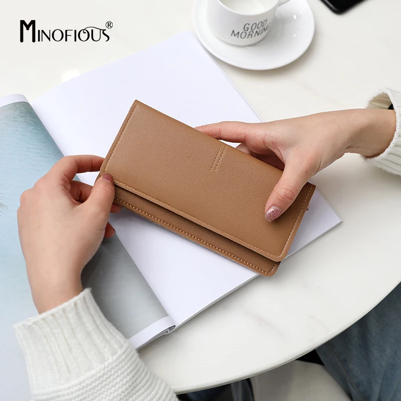 MINOFIOUS однотонный клатч из мягкой искусственной кожи кошелек для женщин длинный
