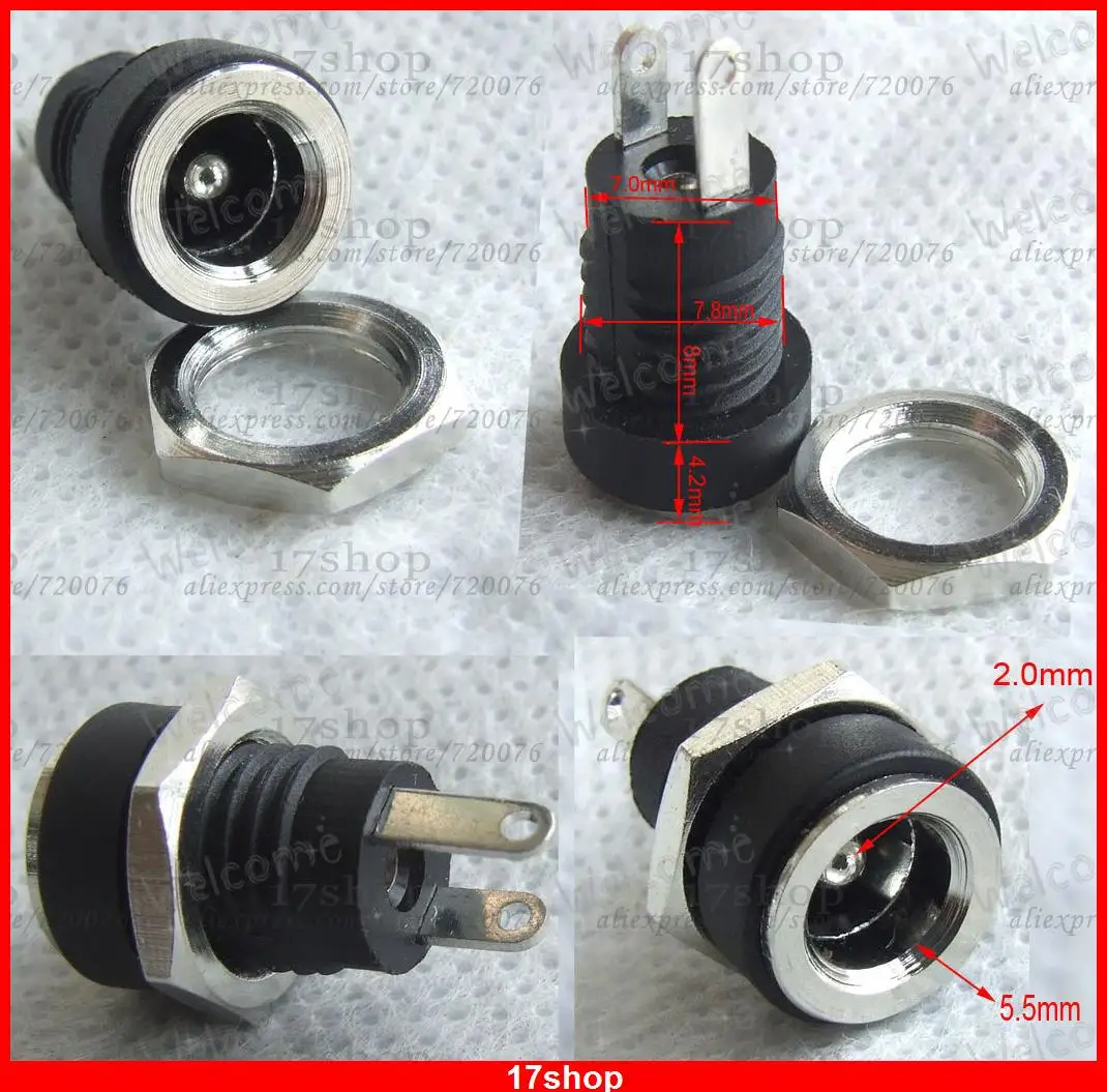 

10pcs Waterproof plastic 5.5mm x 2.1mm DC Socket Nut Mount Power Charger DC-098
