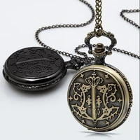 wholesale 10 pcslot bronze black black butler flip clock fashion quartz pendant necklace pocket watches gift