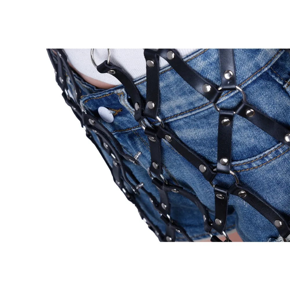 Женская универсальная юбка из натуральной кожи черная регулируемая шлейка с