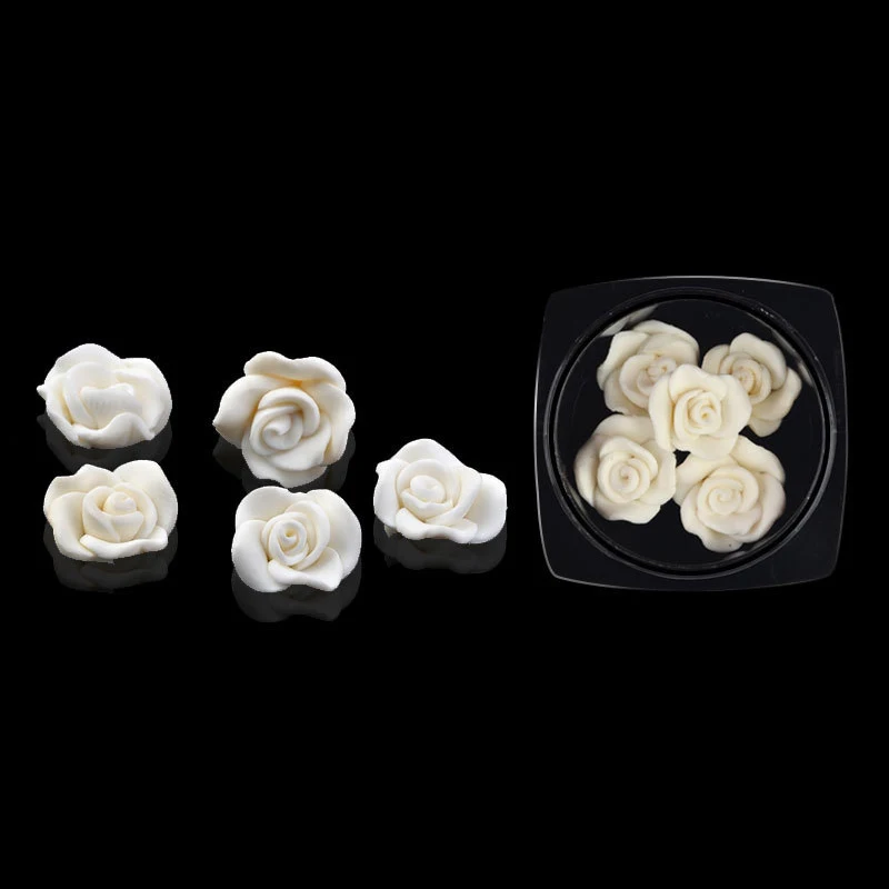 1 Box 5pcs Rose Flower Nail Art Stickers Black White Nails Tips 3D Petal Design Decorations Decal DIY Manicure Accessories Tools