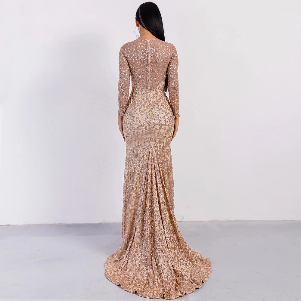 

Autumn Elegant Long Dress Fashion Celebrity Evening Party Long Sleeve Sequined Bodycon Maxi Dresses