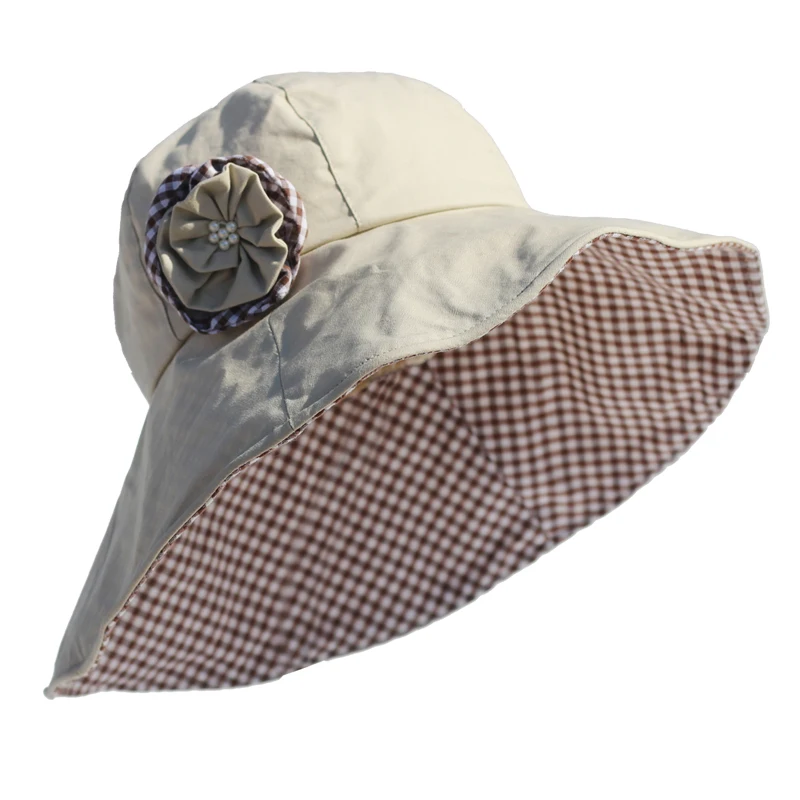 Женская складная летняя шляпа из хлопка FS пляжная от солнца с большими полями