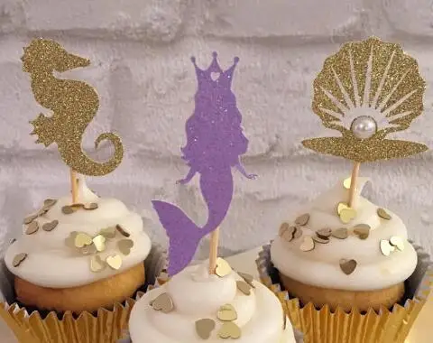 

glitter under the sea Ariel cupcake toppers sea animal Birthday wedding bridal shower baby shower party foodpicks