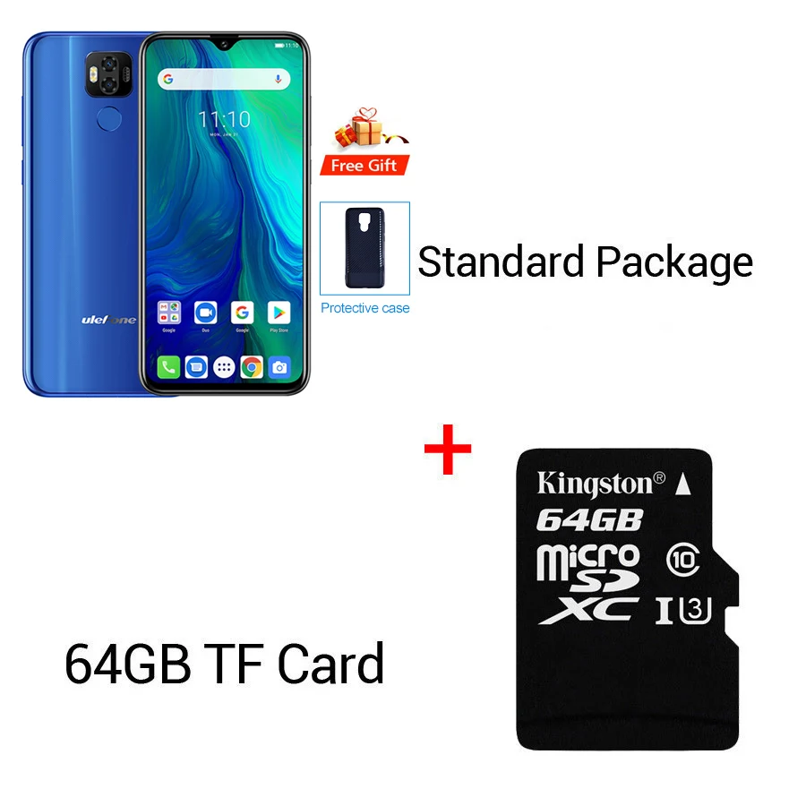 Blue N 64GB Card Мобильный телефон Ulefone power 6 19:5:9 FHD+ 6,3 ''Face ID Android 9,0 MTK67635V Восьмиядерный 4 Гб 64 Гб 6350 мАч NFC OTG - Цвет: Blue N 64GB Card