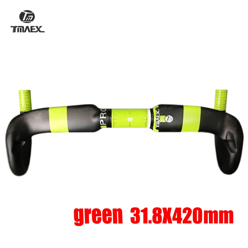 green 31.8x420mm TMAEX желтый полный карбоновый руль топ углеродное волокно дорожный велосипед бар UD карбоновый изогнутый Руль Запчасти велосипеда ультра легкий - Цвет: green 31.8x420mm