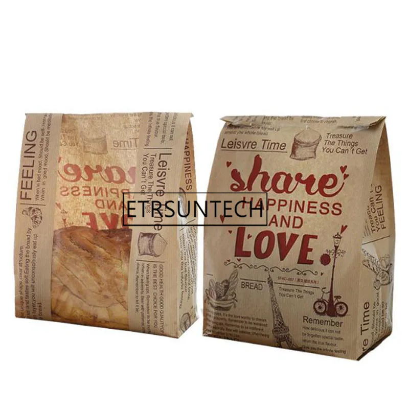 

1000pcs Kraft Bread Paper Bag With Window Avoid Oil Love Toast Baking Paper Bag Takeaway Food Hand Made Package Bags