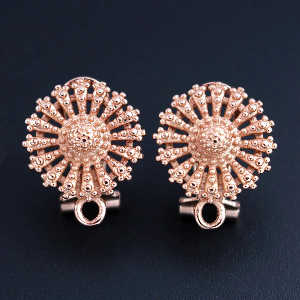 Серьги клипсы с подвесными коннекторами филигранные круглые латунные