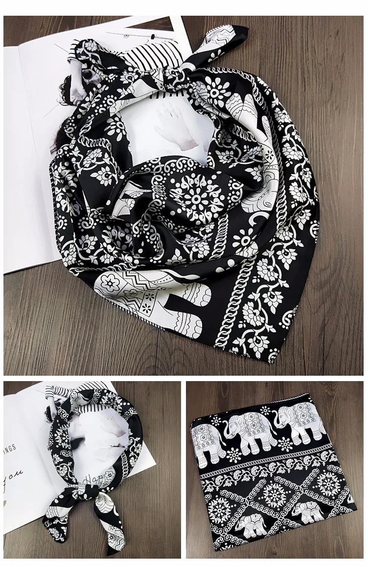 

Yishine 70*70 CM Women Multifunction Polyester Silk Scarf Elegant Geometric Printed Satin Small Square Wraps Scarves Shawl