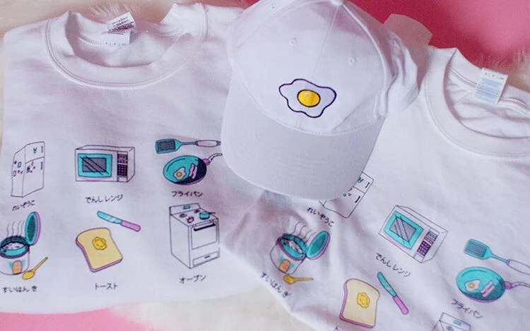 Летняя футболка японский Kawaii девушка кухонные принадлежности футболки с принтом