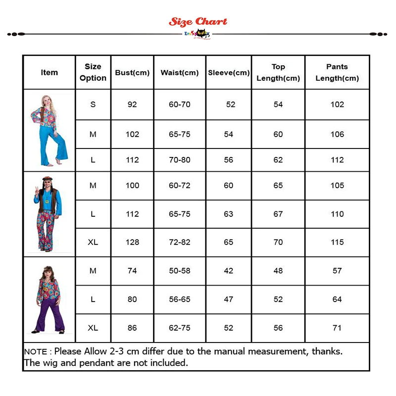 

Men 70s Retro Hippie Peace and Love Cosplay Adult Halloween Costume Kids Carnival Party Women Family Group Fancy Dress Couples