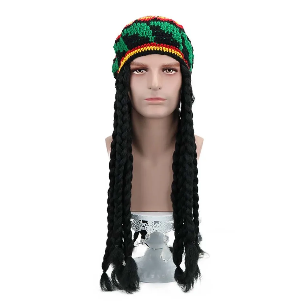 28 &quotдлинный черный синтетический парик раста дреды Tam Reggae вязаная шапка ямайский