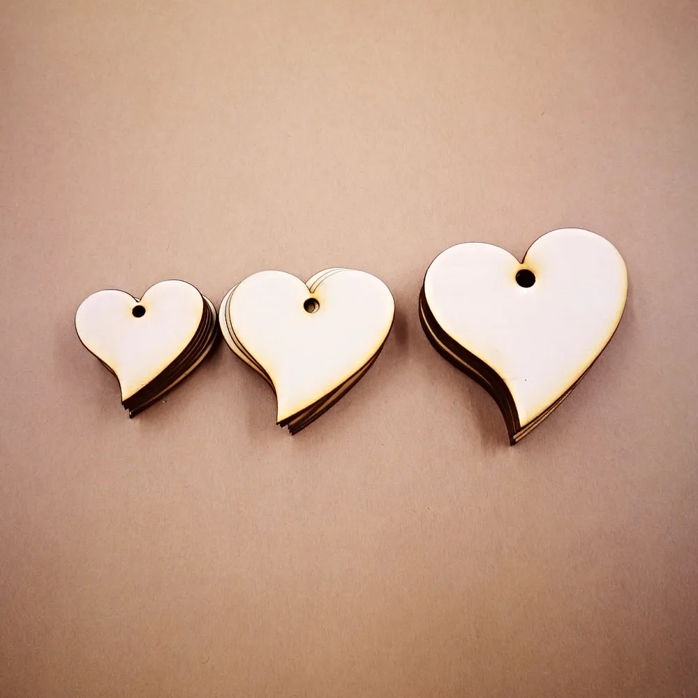 (100 шт./лот) деревянное дерево Любовь Сердце свадебная открытка желание