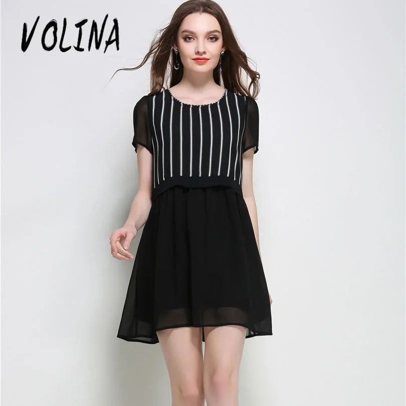 VOLINA 2017 шифон Dress Для Женщин большого размера Вскользь dress полоса vestidos О Образным