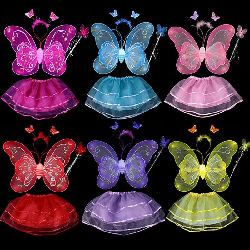 

2019 Butterfly Wing Wand Headband Tutu Skirt Cosplay Costume For Fairy Girl Kid