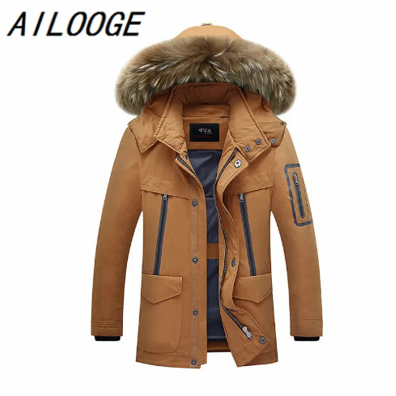 Мужской длинный пуховик теплая парка на белом утином пуху 2016 пух зима 90% | Мужская