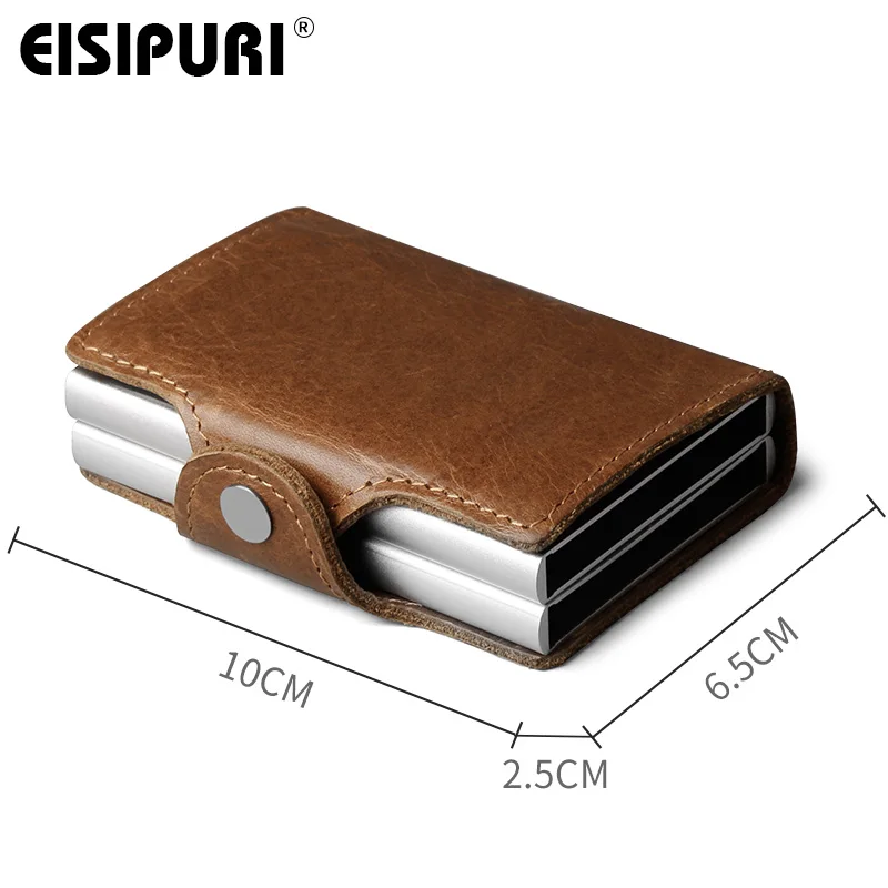 Держатель для карт из натуральной кожи двойной металлический держатель