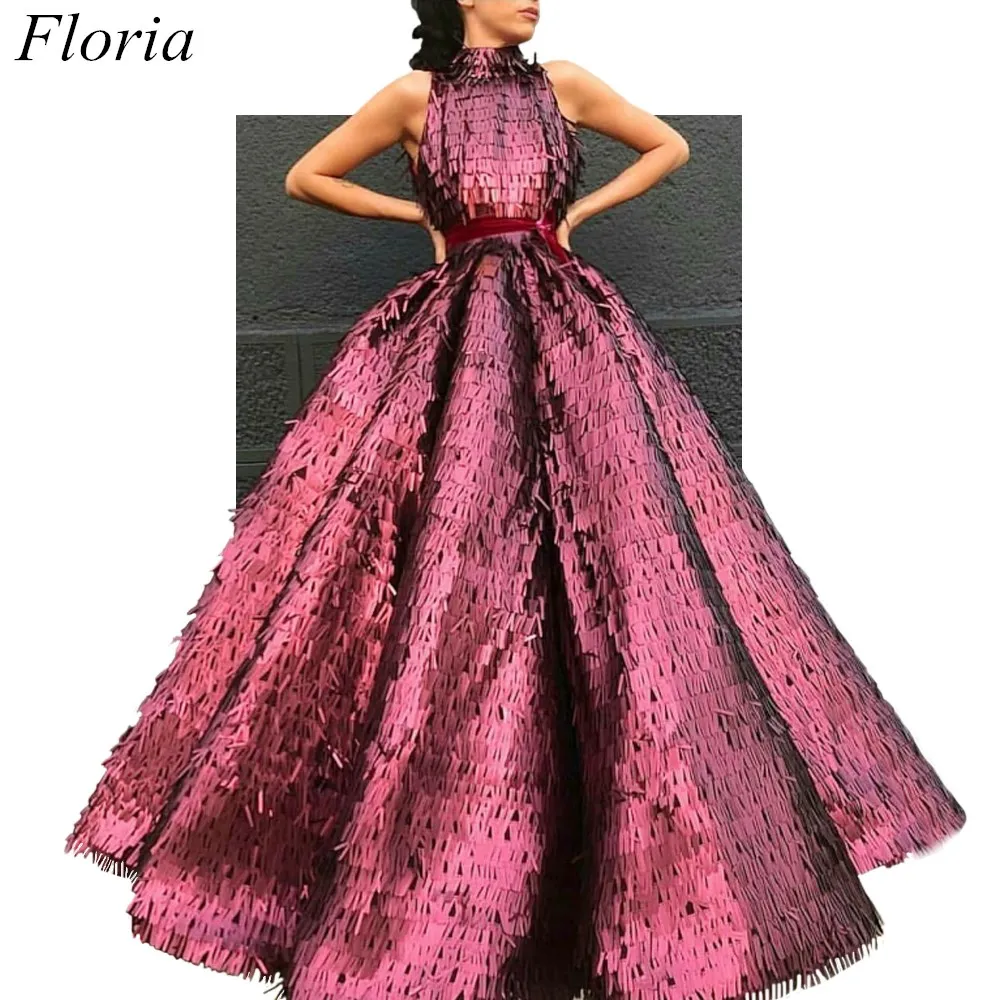 New Fashion Burgundy Sparkly Prom Dresses 2019 A-Line High Neck Sleeveless Evening Prom Party Gowns robe de soiree Free Shipping