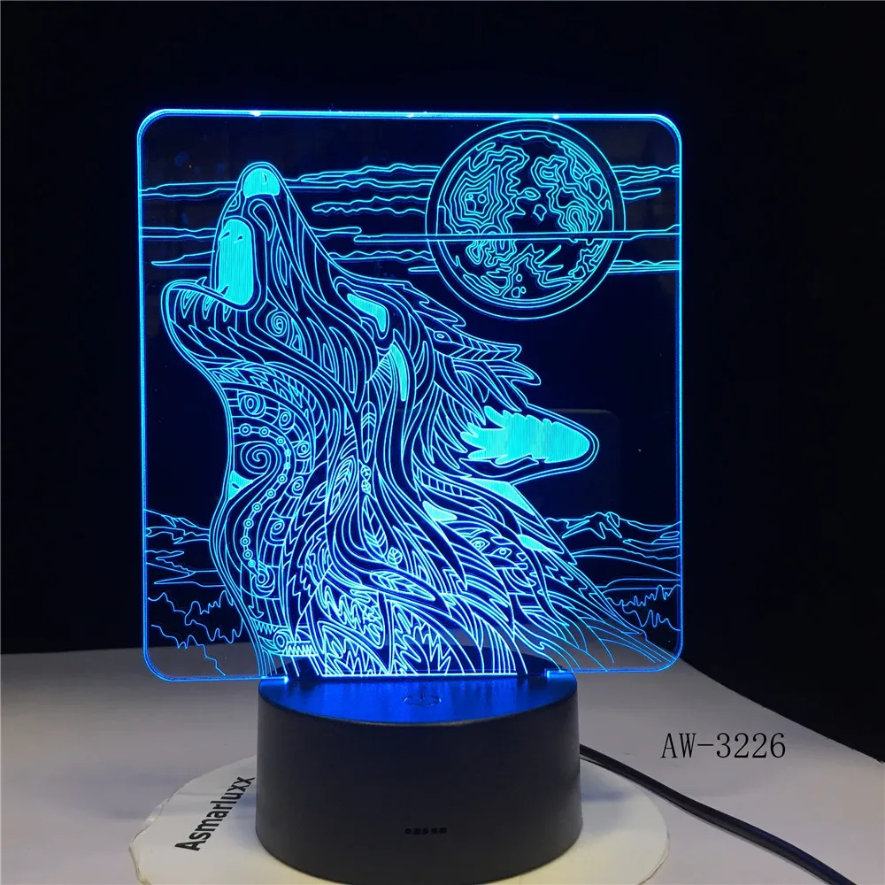 Полнолуние ночь Howl Волк 3D светодиодный акриловый RGB Ночник светильник USB