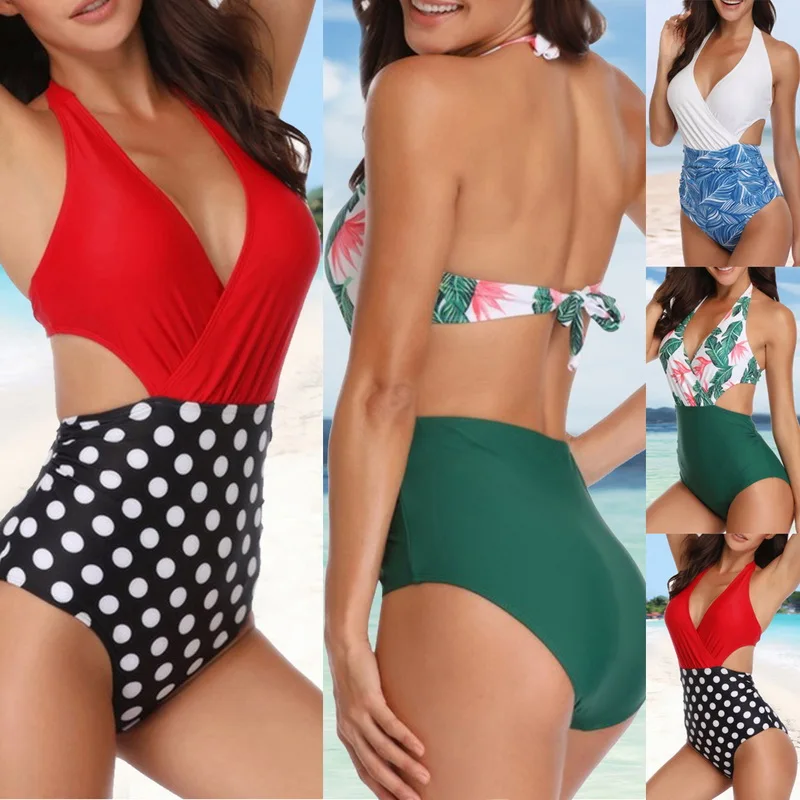 CALOFE Swimsuit High Waist Printed Swim Trunks women Bikini backless Floral Biquini bathing suit push up beachwear 2XL Plus size | Женская