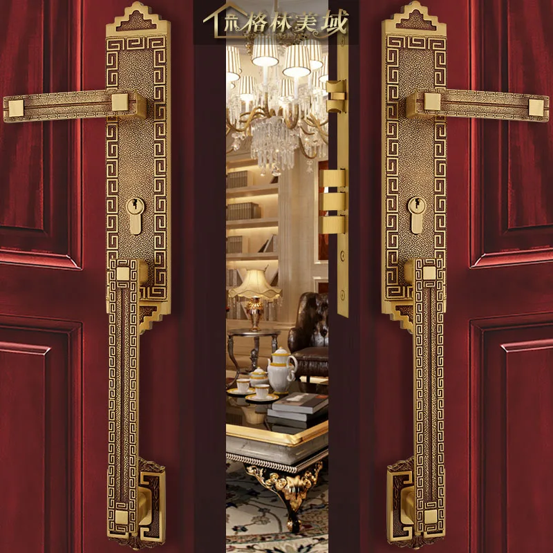 

Медный дверной замок в китайском стиле для виллы, полностью медный античный дверной замок из цельной древесины, Европейский двойной замок д...