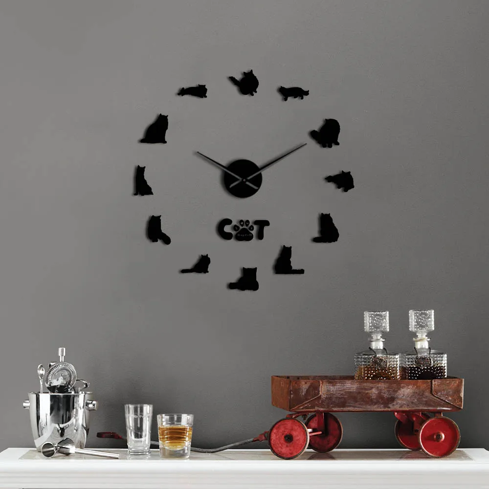 3D зеркальные настенные часы X-Claw Ragdoll кварцевые с котятами для гостиной