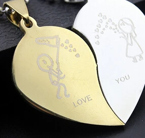 2 шт. подвески из нержавеющей стали с гравировкой Love You черное ожерелье разбитым