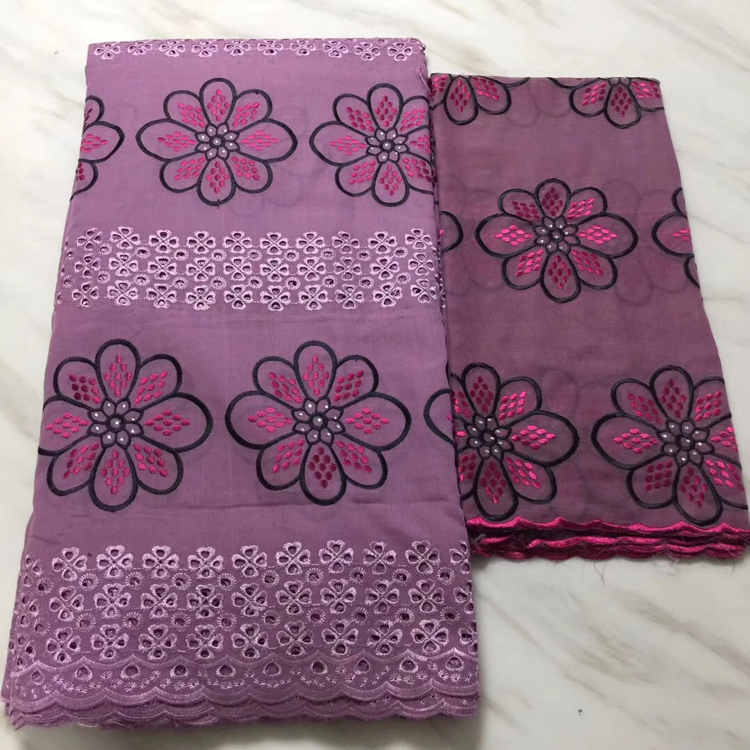 Purple African French Cotton lace Fabric Material Nigerian Swiss Voile Lace High Quality Women Aso Oke Head Tie LPL1204 | Дом и сад