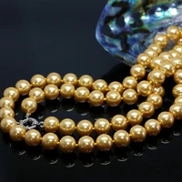 delicate yellew round shell simulated pearl beads 8101214mm fashion long high quality chain necklace 36inch b1444