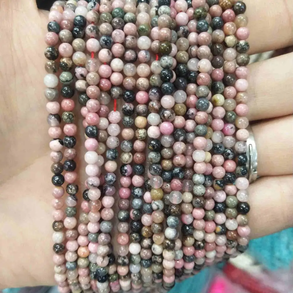 Black lace Rhodonite 2 мм 3 мм круглые бусины из натурального камня розовый кварц аметисты лазурит Агаты бусины для изготовления ювелирных изделий Для Бисероплетения DIY браслет - Color: Black lace Rhodonite
