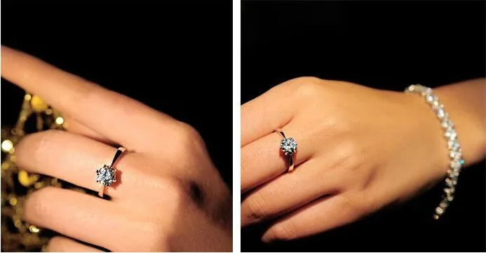 Высококачественные блестящие женские кольца с фианитом посеребренные свадебные