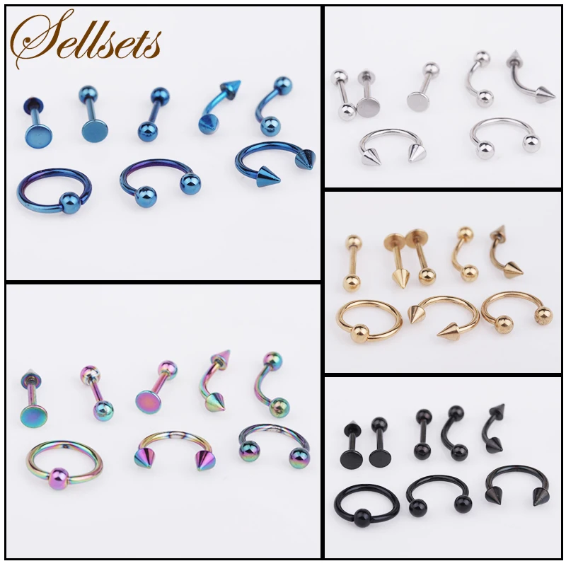 Sellsets 8 шт./лот радужные золотые черные синие анодированные Кольца для бровей из