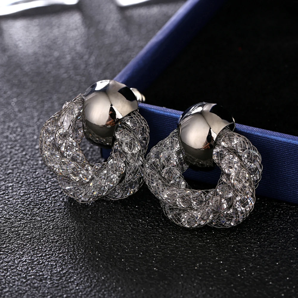 YAOLAGE сетчатая трубка внутри кристаллические переплетенные серьги металлические