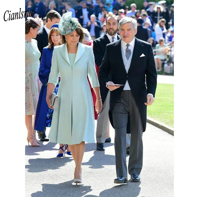 

Two Pieces Mint Green Mother of the Bride Dresses Wedding Guest Gowns Suits Three Quarter Sleeve Celebrity Formal Party Dress