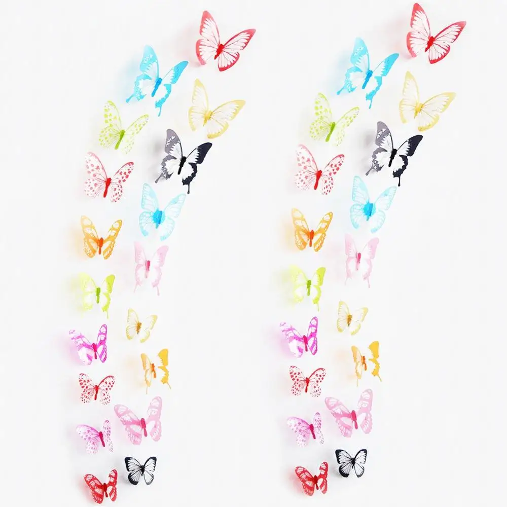 36 шт 3D Цветные Кристальные бабочки настенные наклейки с клейкой художественной