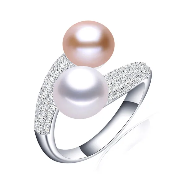 White and pink VEAMOR кольцо из стерлингового серебра 925 с высоким качеством черный жемчуг свадебные кольца для женщин и мужчин Электрический вездеход на ДУ подарочная коробка - Цвет основного камня: White and pink