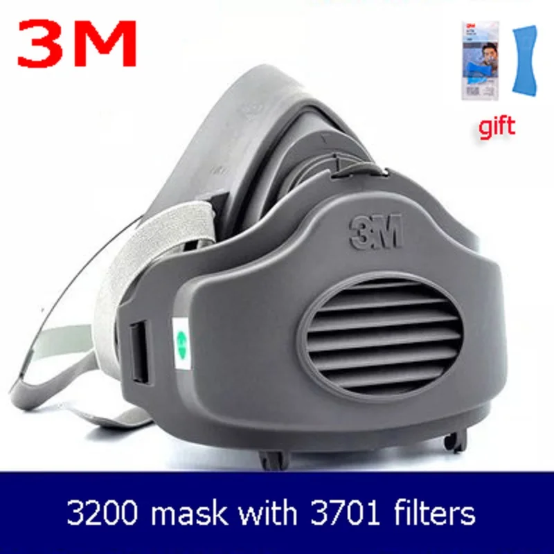 3 м 3200 маска для лица 10pcs3701 фильтры N95 противогаз пыленепроницаемый PM2.5 хлопок для распыления краски Рабочая маска