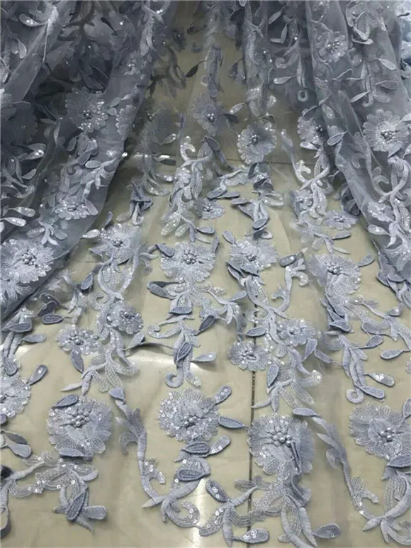 Последние Стиль бисером и блестками модные африканские Кружево Ткань 3D Тюль