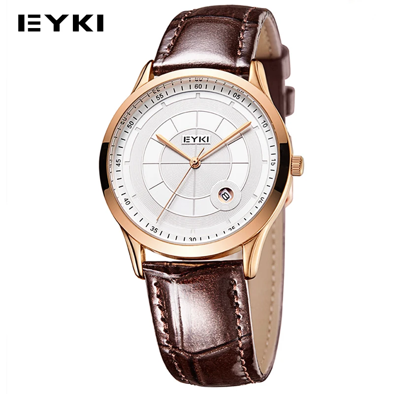 Бренд Водонепроницаемость EYKI часы кварцевые Пояса из натуральной кожи ремешок