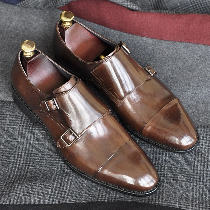 

Italian Style Genuine Leather Men Formal Dress Shoes Fashion Hot Derby Shoes Monk Strap Handmade Oxfords