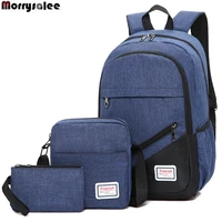 new nylon backpack 3 pcsset women school backpacks schoolbag men shoulder bag sets bags solid bag soft handle canvas fashion