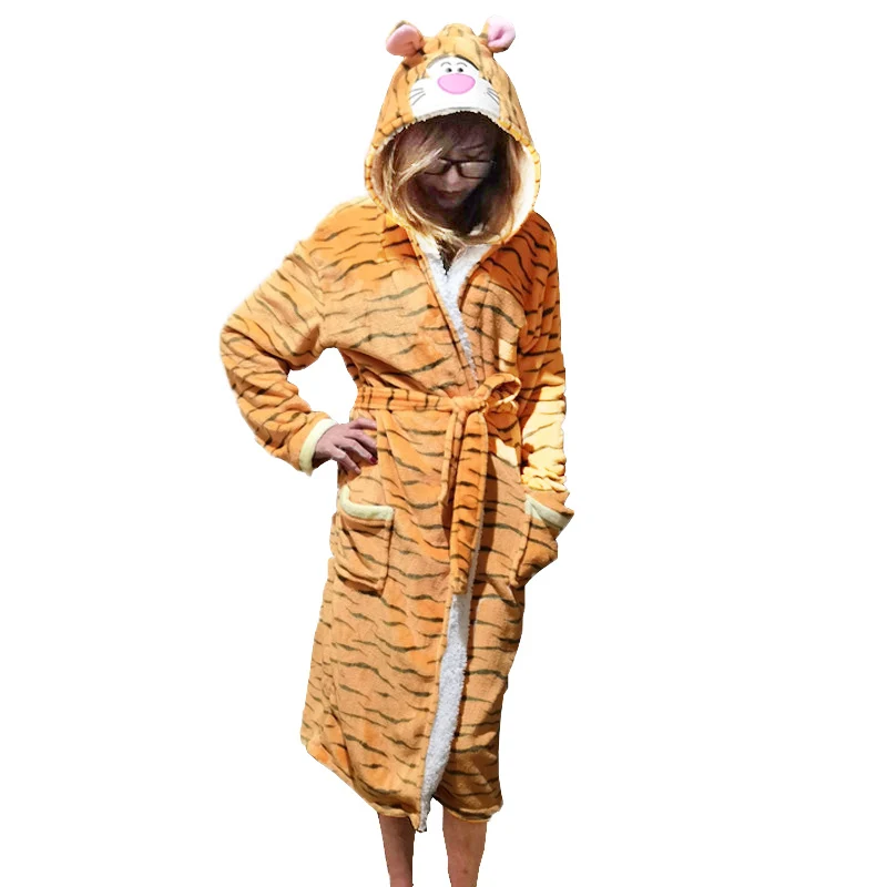 tiger Унисекс; Пижама с животными; халат; Милая Ночная рубашка с единорогом; зимний халат; домашняя одежда; халаты для женщин и мужчин - Цвет: tiger