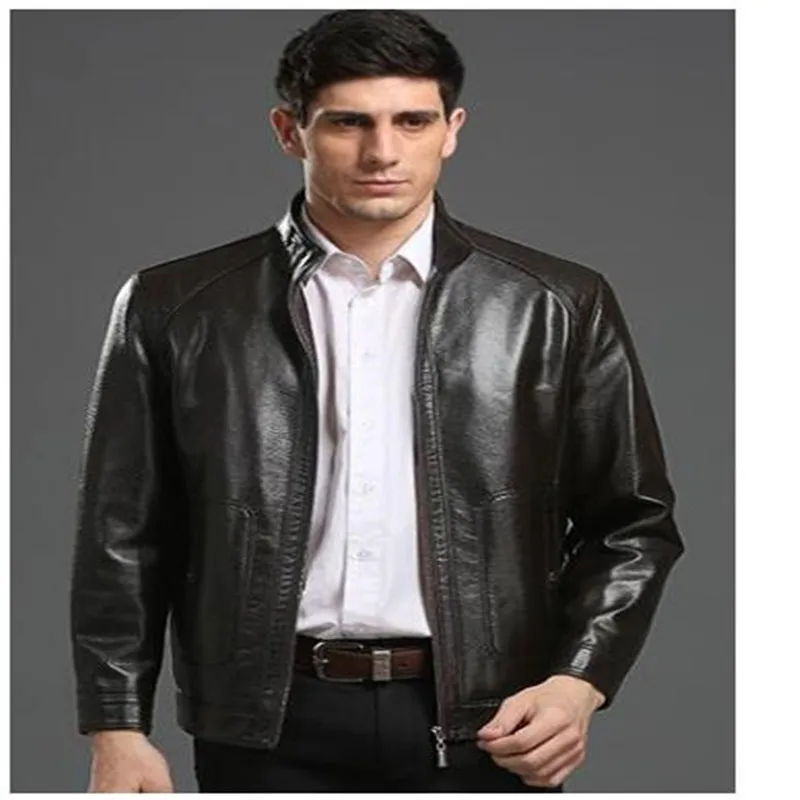 Мужская мотоциклетная куртка из овечьей кожи на молнии с карманами верхняя