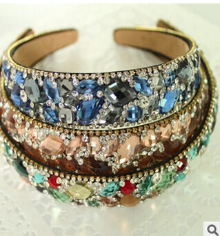 

Fashion Colorful Crystal Wide Hairbands Lady Hair Jewelry Handmade Crystal Headband Hair Band elastic hairband women hair access